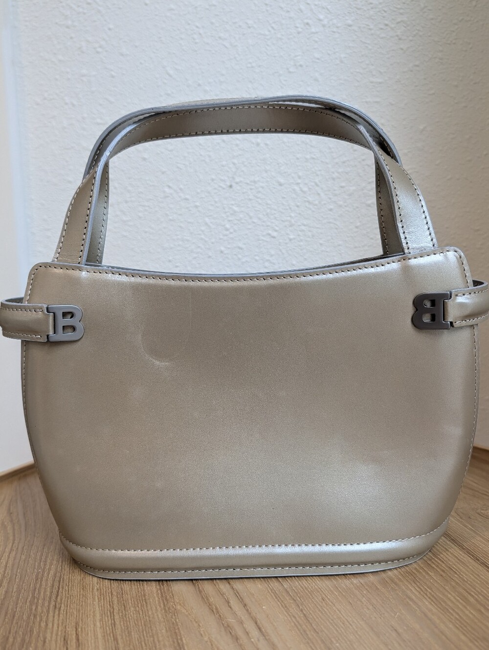 VINTAGE BALLY Metallic Taupe Leather Top Handle Bag - Excellent Condition